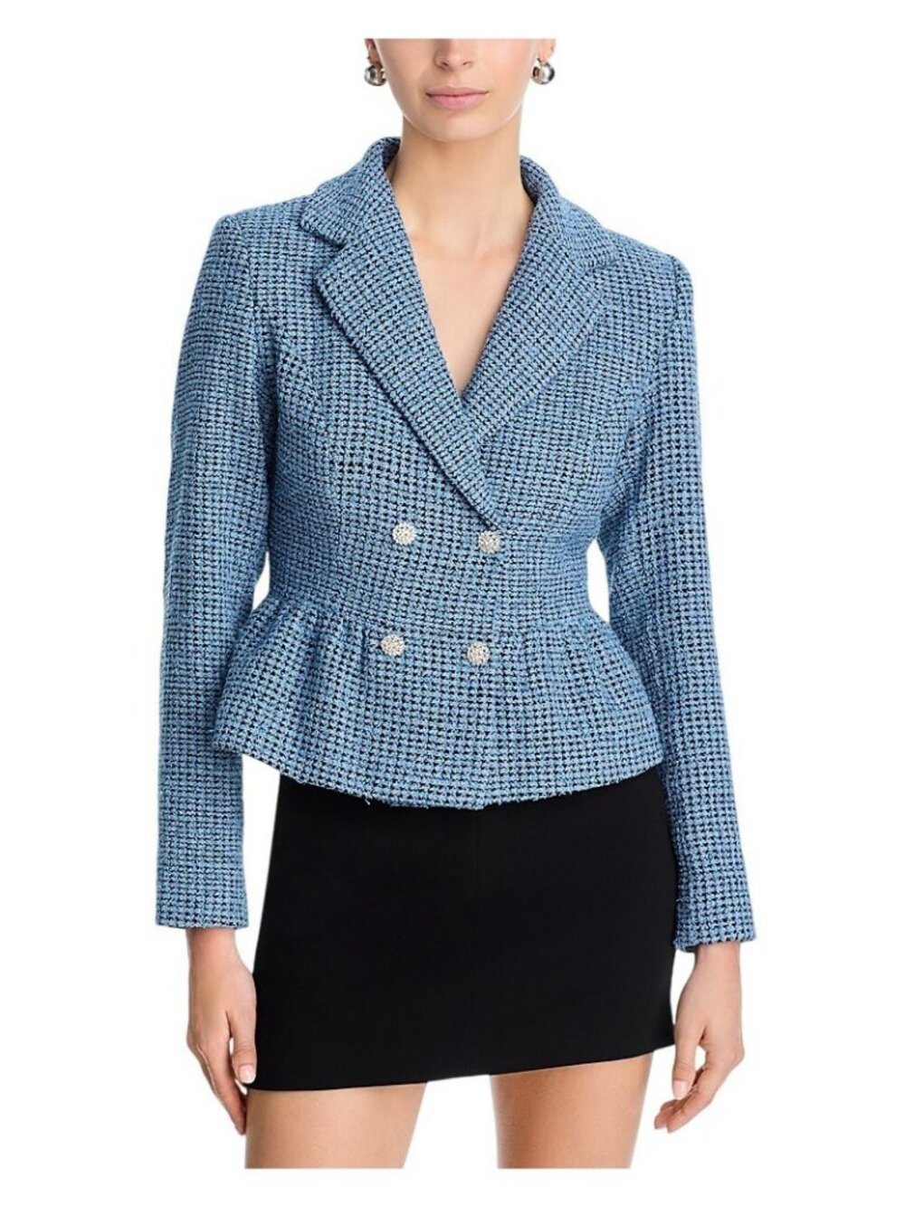 NWT Aqua Peplum Tweed Flounce Blazer Jacket OI6686BL Blue multi S